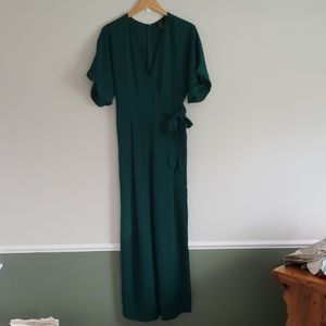Deep V emerald green pants jumpsuit